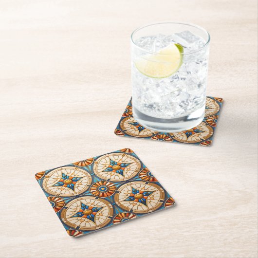 Geometrisches marokkanisches Fliesenmuster#2 Aquam Rechteckiger Pappuntersetzer (Vor Ort)