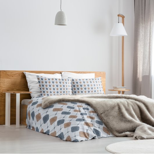 Geometrisches Maskulinmuster in Blau und Beige Kissenbezug