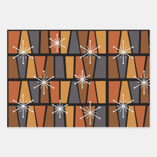 Geometrisches MCM Abstrakt Burnt Orange Geschenkpapier Set (Vorderseite 2)