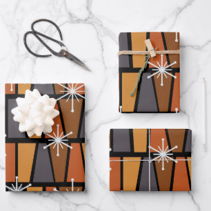 Geometrisches MCM Abstrakt Burnt Orange Geschenkpapier Set