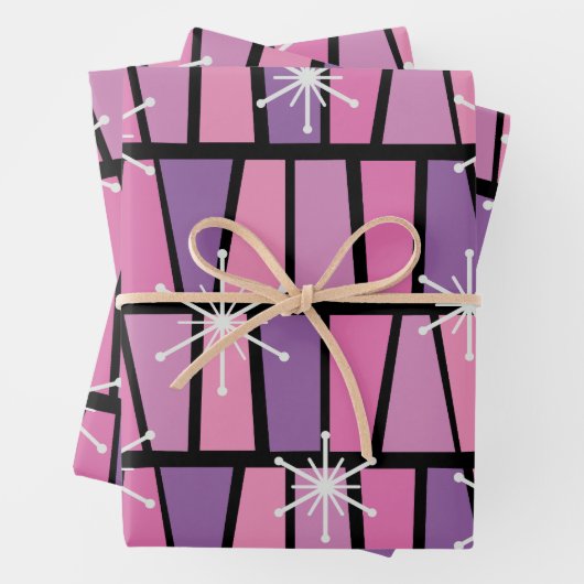 Geometrisches MCM Abstrakt rosa Lila Geschenkpapier Set (Beispiel)