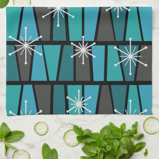 Geometrisches MCM Abstrakt Türkis Aquamarin Geschirrtuch (Gefaltet)