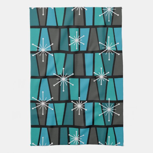 Geometrisches MCM Abstrakt Türkis Aquamarin Geschirrtuch (Vertikal)