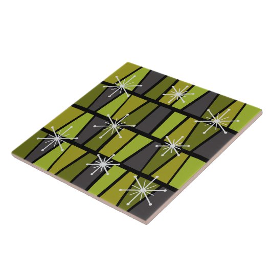Geometrisches MCM Abstraktes Olive Green Fliese (Seite)