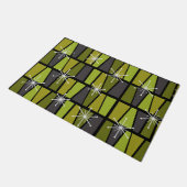 Geometrisches MCM Abstraktes Olive Green Fußmatte (Schrägansicht)