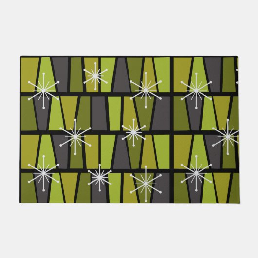 Geometrisches MCM Abstraktes Olive Green Fußmatte (Vorderseite)