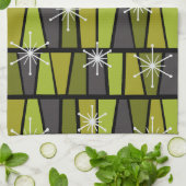 Geometrisches MCM Abstraktes Olive Green Geschirrtuch (Gefaltet)