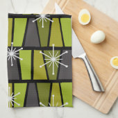 Geometrisches MCM Abstraktes Olive Green Geschirrtuch (Viertel Falte)