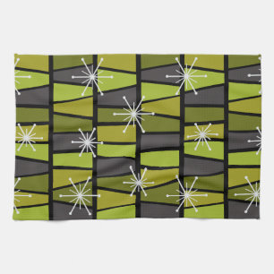 Geometrisches MCM Abstraktes Olive Green Geschirrtuch