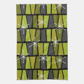 Geometrisches MCM Abstraktes Olive Green Geschirrtuch (Vertikal)