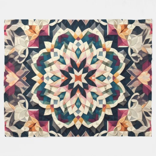 Geometrisches Medallion-Design für gequiltete Crem Fleecedecke (Vorderseite (Horizontal))