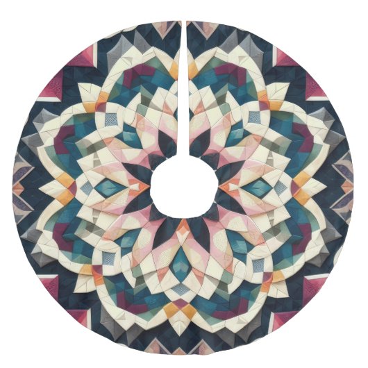 Geometrisches Medallion-Design für gequiltete Crem Polyester Weihnachtsbaumdecke (Vorderseite)