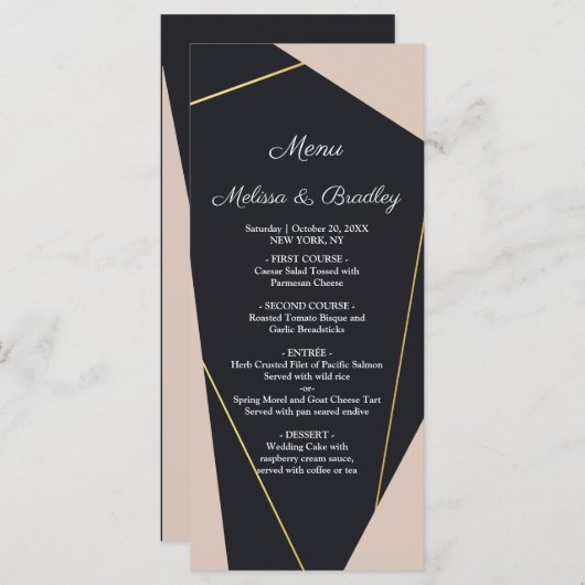 Geometrisches Menü aus rosa schwarz und gold Programm (Vorne/Hinten)