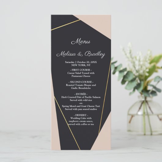 Geometrisches Menü aus rosa schwarz und gold Programm (Stehend Vorderseite)