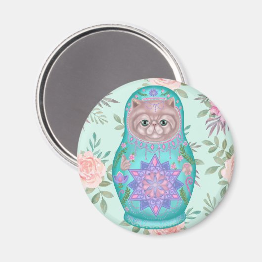 Geometrisches Meowtreshka Magnet (Vorderseite/Rückseite)