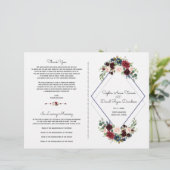Geometrisches Merlot Navy Blue Floral Wedding Prog (Stehend Vorderseite)