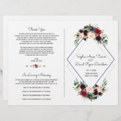 Geometrisches Merlot Navy Blue Floral Wedding Prog (Vorne/Hinten)