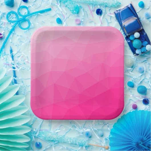 Geometrisches Messemuster mit Hot rosa Gradient Pappteller (Party)