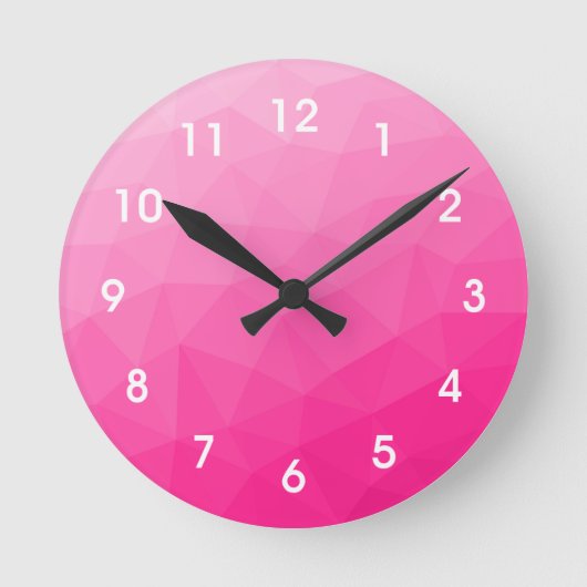 Geometrisches Messemuster mit Hot rosa Gradient Runde Wanduhr (Vorderseite)