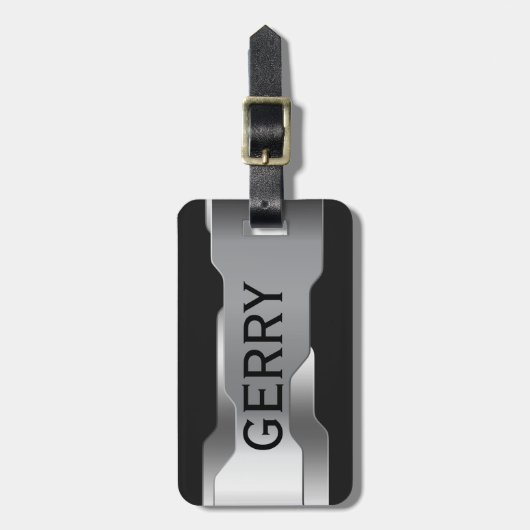 Geometrisches metallisches Silber-Gestahl Gepäckanhänger (Vorderseite vertikal)