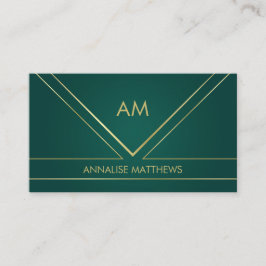 Geometrisches Minimal-Gold Monogramm Emerald Green Visitenkarte