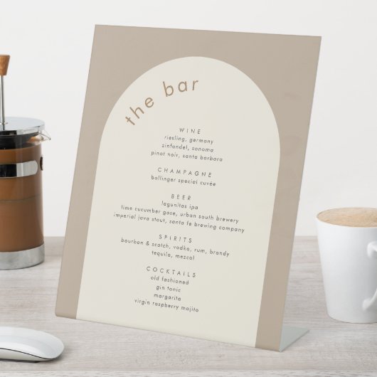 Geometrisches Minimal Sand Beige Arch Wedding Bar Sockelschild (In Situ)