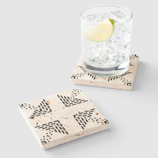 Geometrisches minimalistisches Design schwarz-weiß Steinuntersetzer (Seitenansicht)