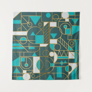 Geometrisches minimalistisches Retroposter mit si Wandteppich