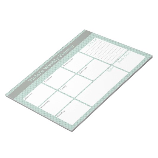 Geometrisches Mint & Graues Wochenplaner Notizblock (angewinkelt)