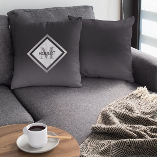Geometrisches mit Monogramm schwarzes Silber Kissen
