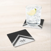 Geometrisches mit Monogramm schwarzes Silber Rechteckiger Pappuntersetzer (Vor Ort)