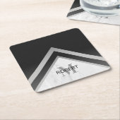 Geometrisches mit Monogramm schwarzes Silber Rechteckiger Pappuntersetzer (angewinkelt)