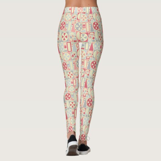 Geometrisches Mittelalter Moderner Retro-50er Nied Leggings (Rückseite)