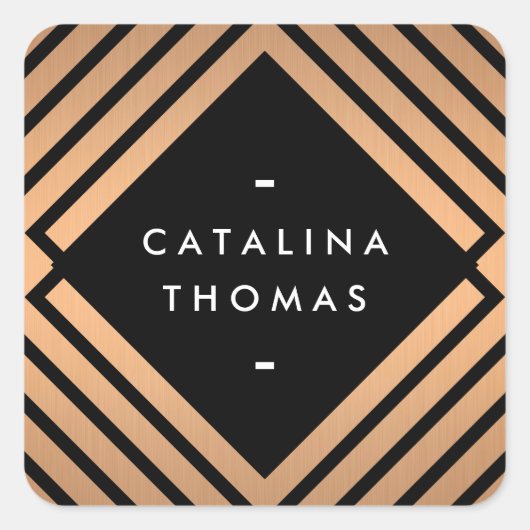 Geometrisches Mod fett Schwarz und Kupfer-Muster Quadratischer Aufkleber (Vorderseite)