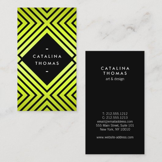 Geometrisches Mod fett Schwarz und Neon Gelb Muste Visitenkarte (Vorne/Hinten)