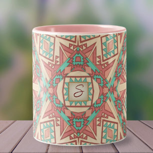 Geometrisches Modern Südwest Muster Monogramm Zweifarbige Tasse