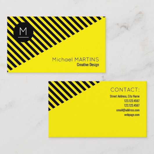 Geometrisches modernes Artschwarzes u. -GELB Visitenkarte (Vorne/Hinten)