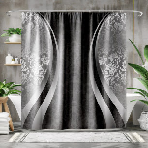 Geometrisches, modernes Design für silber und schw Duschvorhang