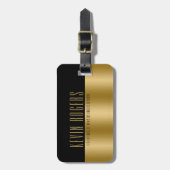 Geometrisches, modernes Monogramm aus Gold und sch Gepäckanhänger (Vorderseite vertikal)