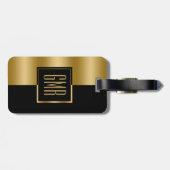 Geometrisches, modernes Monogramm aus Gold und sch Gepäckanhänger (Rückseite horizontal)