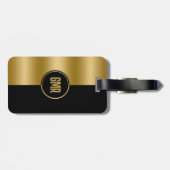 Geometrisches, modernes Monogramm aus Gold und sch Gepäckanhänger (Rückseite horizontal)