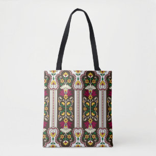 Geometrisches Moghul Paisley Muster auf weißem Hin Tasche