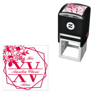 Geometrisches Monogramm, florales Quinceanera Mis  Permastempel
