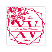 Geometrisches Monogramm, florales Quinceanera Mis Permastempel (Design)