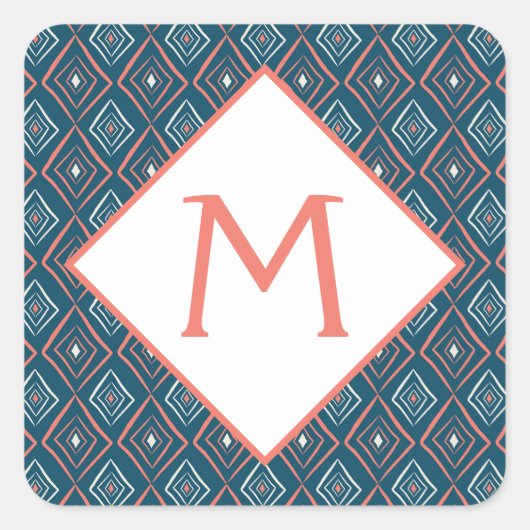 Geometrisches Monogramm Quadratischer Aufkleber (Vorderseite)