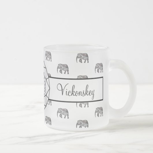 Geometrisches Monogramm, schwarz und weiß Mattglastasse (Rechts)