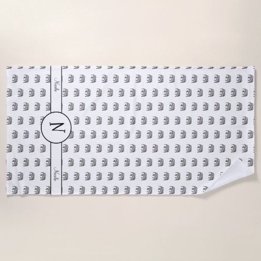 Geometrisches Monogramm, schwarz und weiß Strandtuch (Vorderseite)
