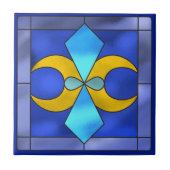 Geometrisches Moon Blue Keramik Tile Fliese (Vorderseite)