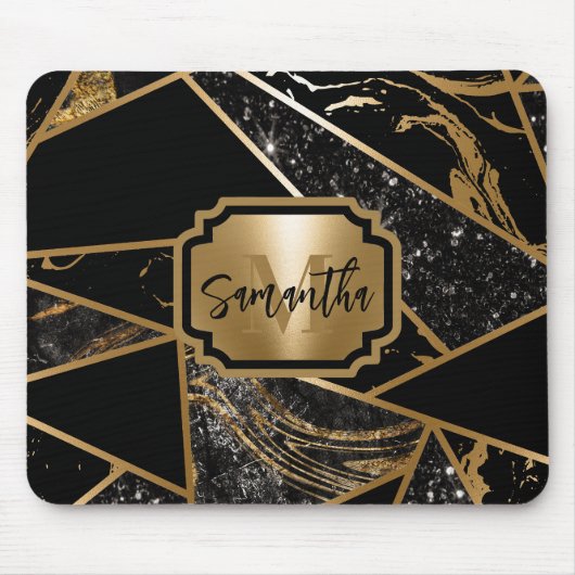 Geometrisches Mosaik aus schwarzem Marmor und Glit Mousepad (Vorne)