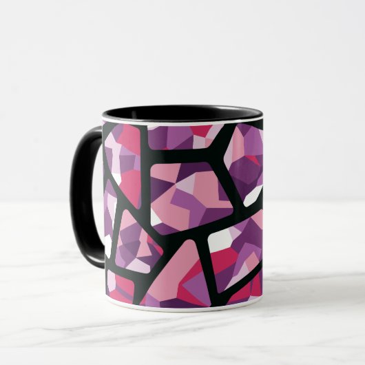 Geometrisches Mosaik, lebhaftes Rosa und Lila Edel Tasse (Vorderseite Links)